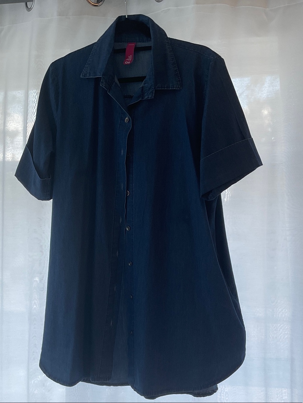 Relaxed Dark Blue Button-Front Short Sleeve Tunic